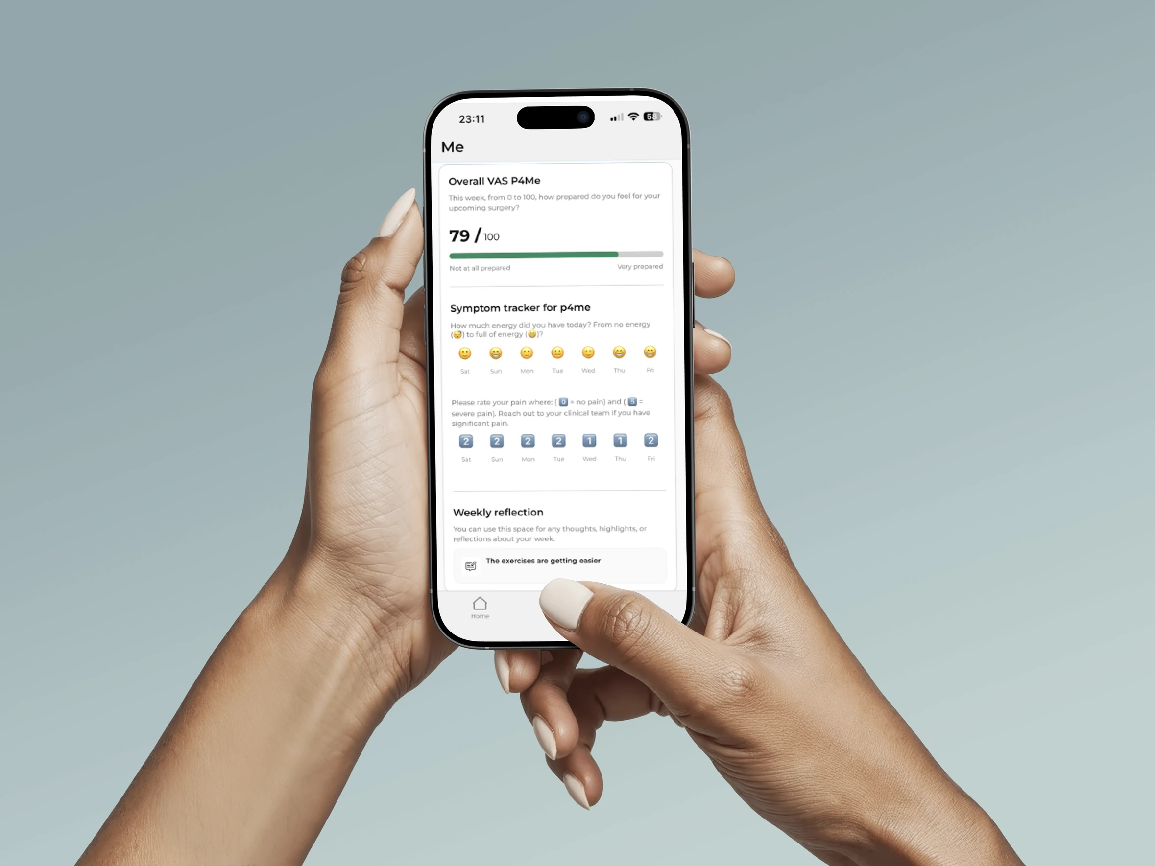 Phone showing a symptom tracker