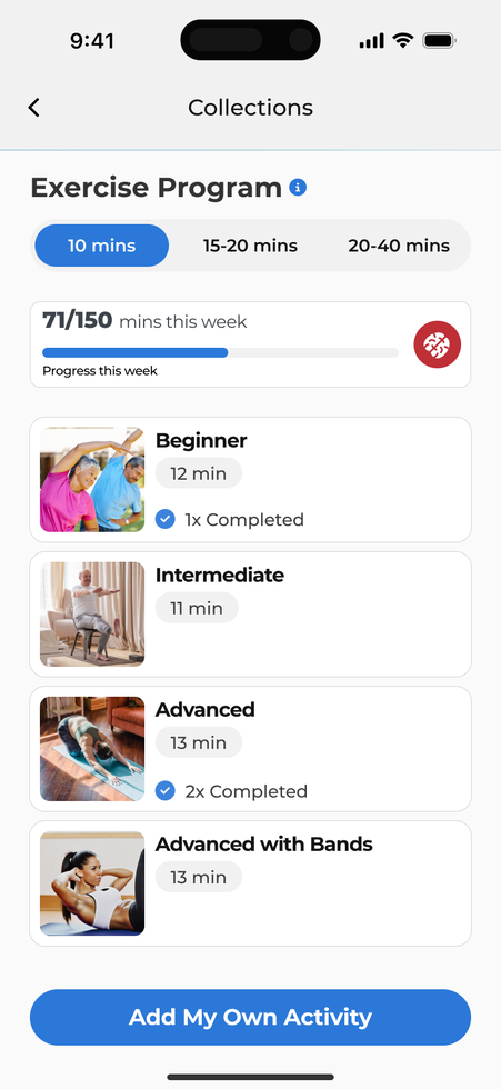 Ameya app exercise program collections screen